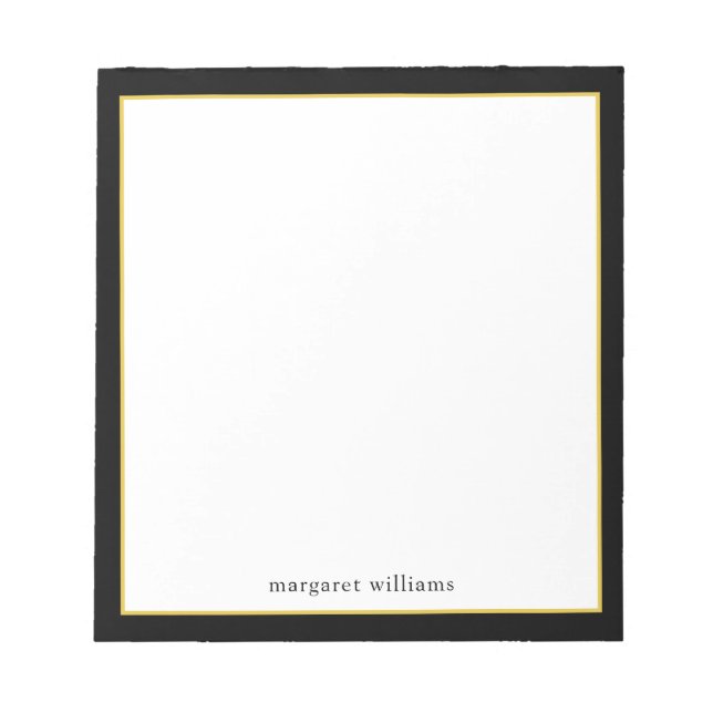 Einfache, moderne Black Gold Border Personalisiert Notizblock (Vorderseite)