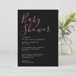 Einfache moderne Black & Pink Babydusche Einladung