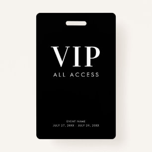 Einfache, moderne Black VIP All Access Pass Verans Ausweis