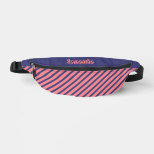 Einfache, moderne, blaue, helle Korallen Streifen Bauchtasche
