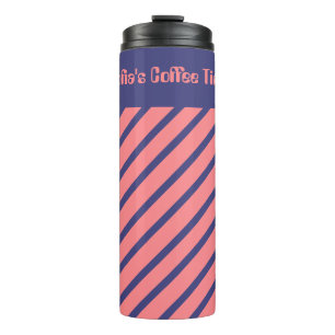 Einfache, moderne, blaue, helle Korallen Streifen Thermosbecher