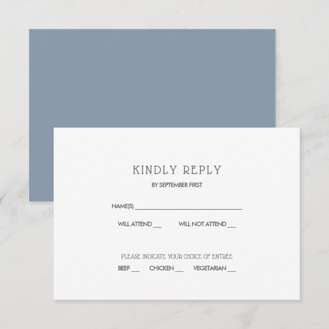 Einfache, moderne, blaue Hochzeit RSVP Einladung (Vorne/Hinten)