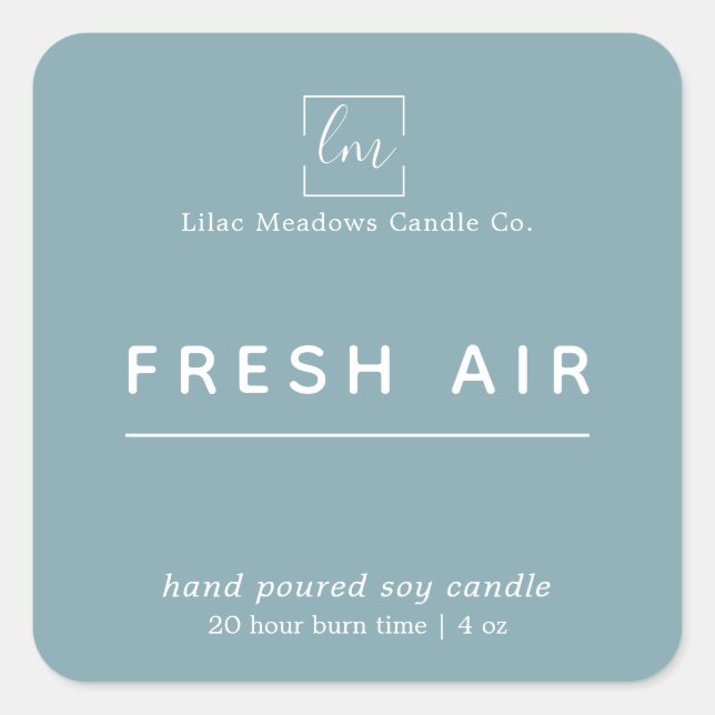 Einfache moderne blaue Logo Candle Square Sticke Quadratischer Aufkleber (Vorderseite)