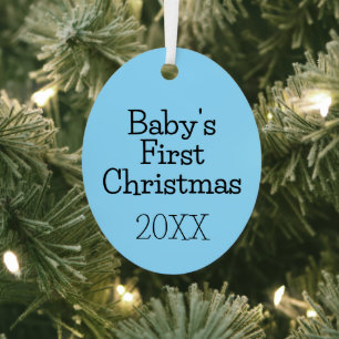 Einfache moderne Blue Baby's erstes Weihnachtsjahr Ornament Aus Metall