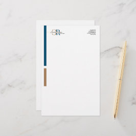 Einfache moderne Blue Gold Monogram Briefpapier