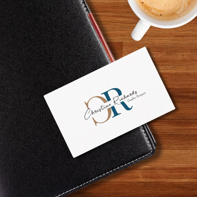 Einfache moderne Blue Gold Monogram Visitenkarte (Von Creator hochgeladen)