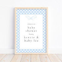 Einfache moderne Blue Kariert Bow Baby Dusche Herz