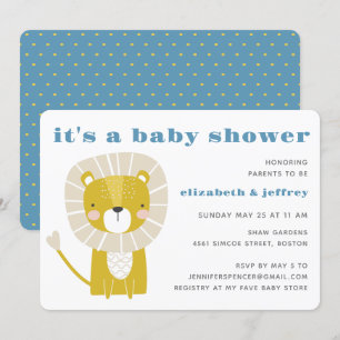 Einfache moderne Blue Lion Boy Baby Dusche Einladu Einladung