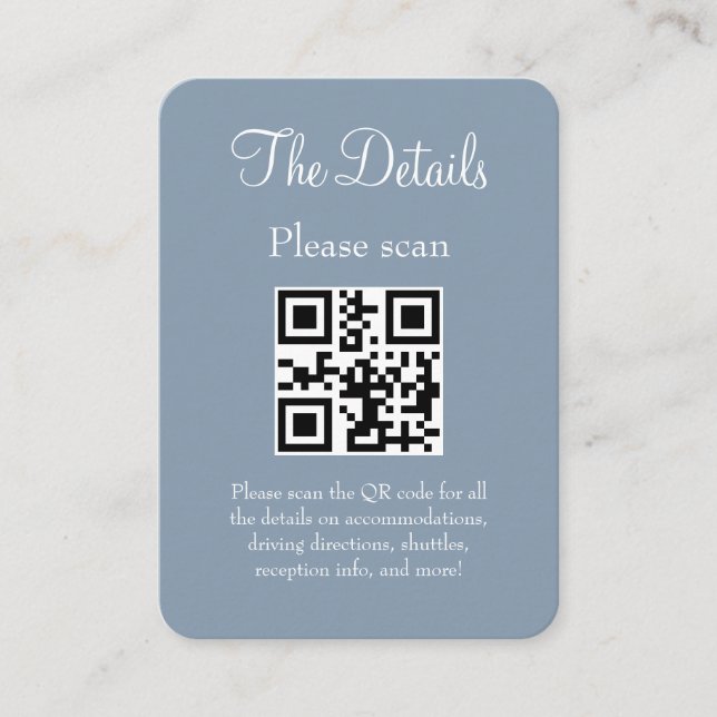 Einfache, moderne Blue Wedding Details mit QR Code Begleitkarte (Vorderseite)