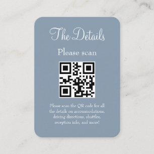 Einfache, moderne Blue Wedding Details mit QR Code Begleitkarte