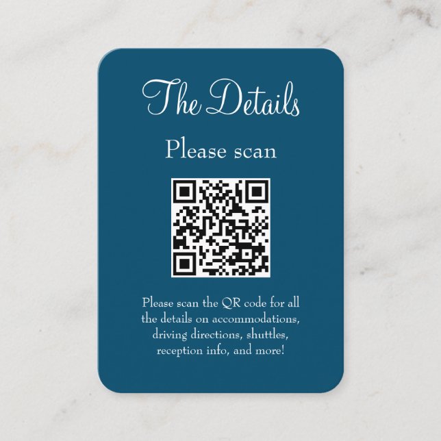 Einfache moderne Blue Wedding Details QR Code Begleitkarte (Vorderseite)