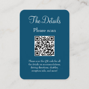 Einfache moderne Blue Wedding Details QR Code Begleitkarte