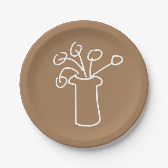 Einfache moderne Blume weiß Pappteller (Vorderseite)