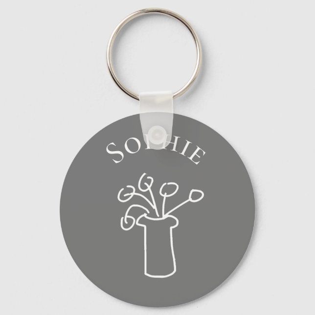 Einfache moderne Blume, weißer Name Schlüsselanhänger (Vorderseite)