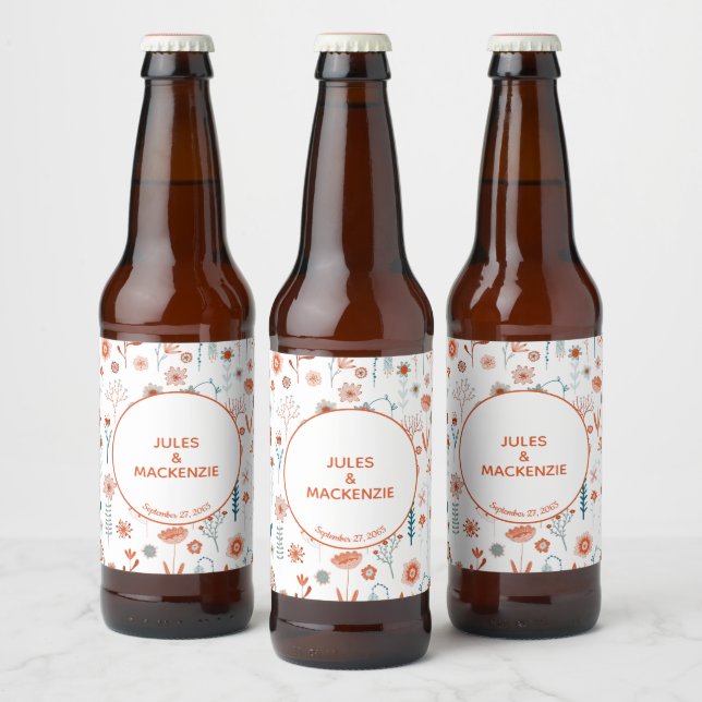 Einfache, moderne Blumen Bierflaschenetikett (Flaschen)