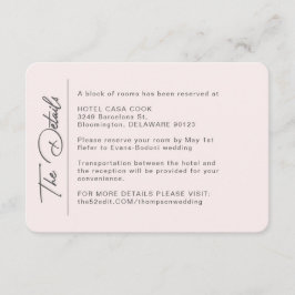 Einfache, moderne Blush-Hochzeitsdetails Begleitkarte