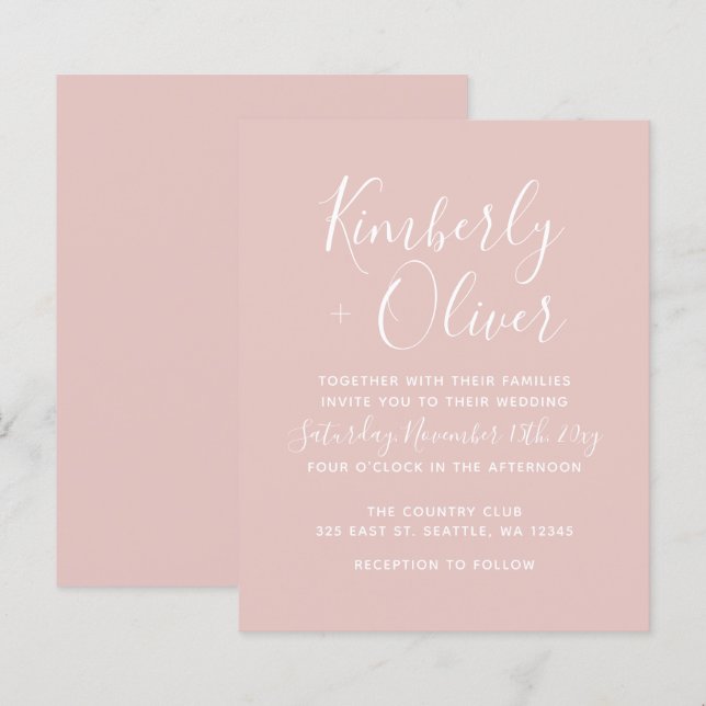 Einfache, moderne Blush Hochzeitseinladung (Vorne/Hinten)