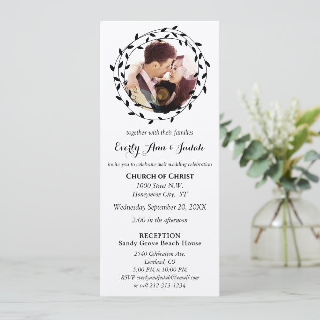 Einfache moderne Boho Black Leaf Wreath Wedding (Stehend Vorderseite)