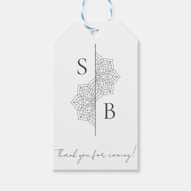 Einfache moderne Boho Monogram Mandala Wedding Geschenkanhänger (Vorderseite)