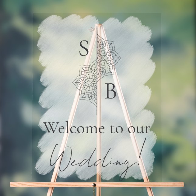 Einfache moderne Boho Monogram Wedding Willkommen Acrylschild (Neutral)