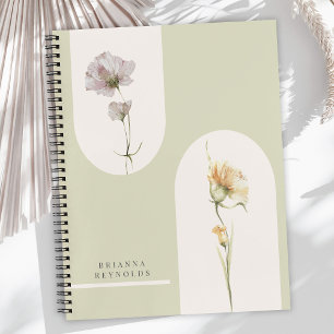 Einfache moderne Boho-Wildblumen auf Sage Green Notizbuch