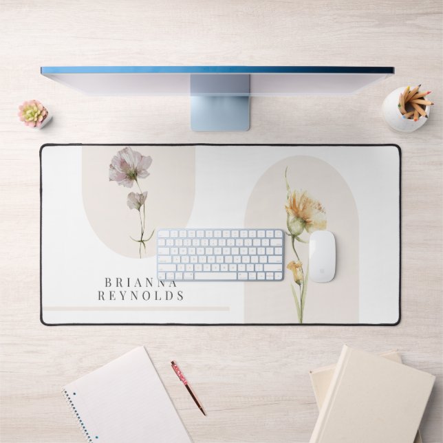 Einfache moderne Boho-Wildblumen auf Weiß Schreibtischunterlage (Büro 1)