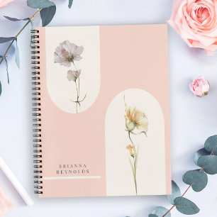 Einfache moderne Boho-Wildblumen in Soft Pink Notizbuch