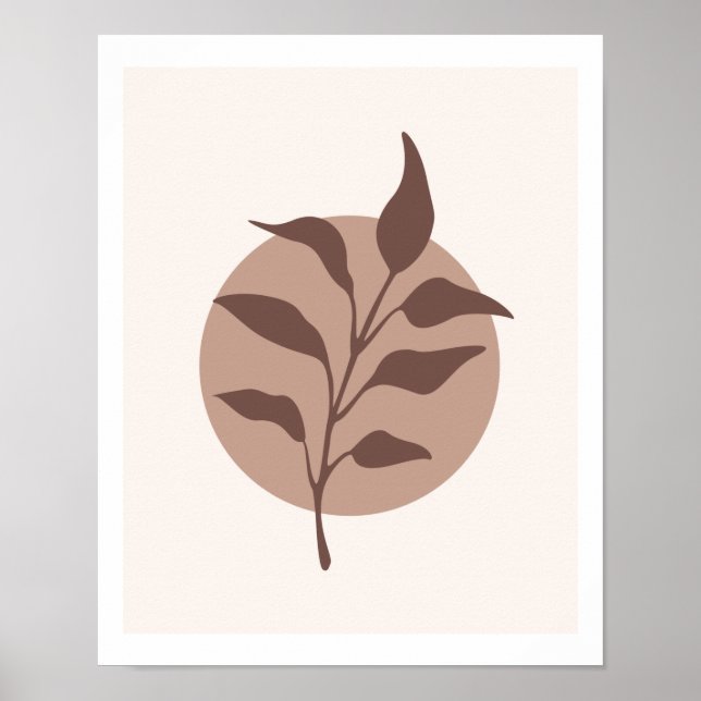 Einfache moderne botanische Blume Leaf auf Tan Cir Poster (Vorne)