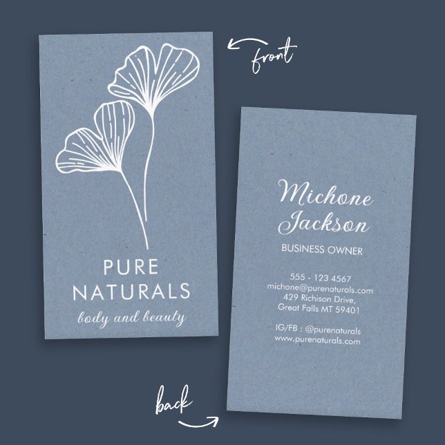 Einfache moderne botanische Leaf neutrales Blau Mo Visitenkarte (Simple Modern Botanical Leaf Neutral Blue Modern Business Card)