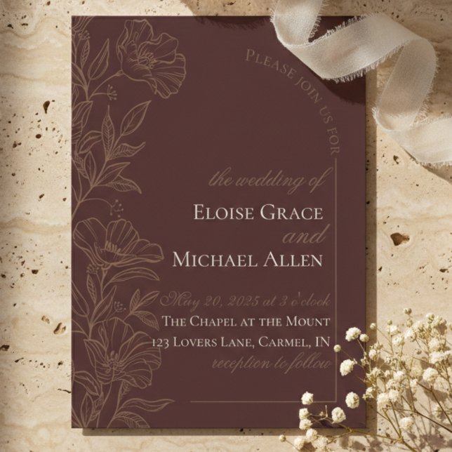 Einfache moderne Braun-Hochzeit Einladung (Simple Modern Mousse Brown Wedding Invitation)