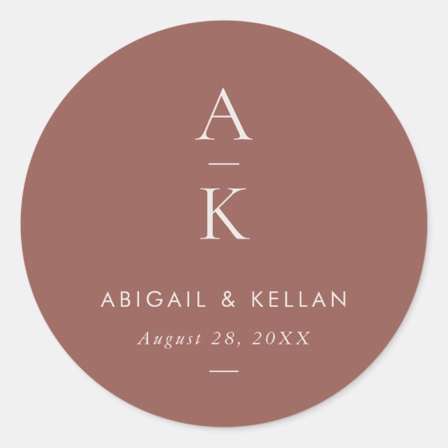 Einfache moderne Braun-Monogramm-Mix-Hochzeit Runder Aufkleber (Vorderseite)