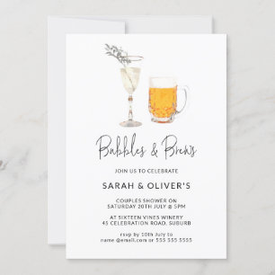 Einfache, moderne Bubbles & Brews Paare Dusche  Einladung