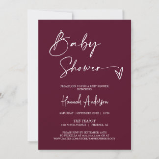 Einfache moderne Burgundy Babydusche QR Code Foto Einladung