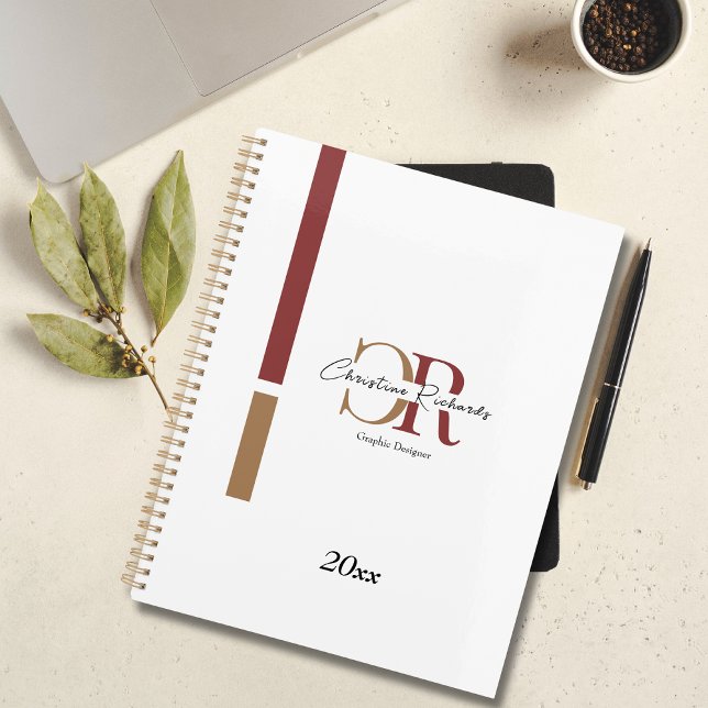Einfache moderne Burgundy Gold Monogram Planer (Von Creator hochgeladen)