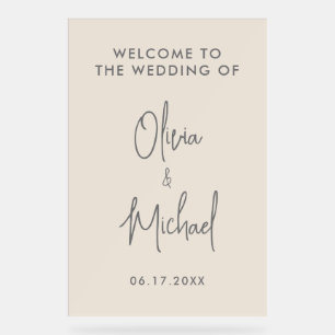 Einfache, moderne Champange Wedding Willkommen Acrylschild