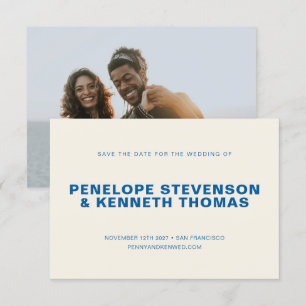 Einfache moderne Cobalt Blue Foto Hochzeit Save The Date