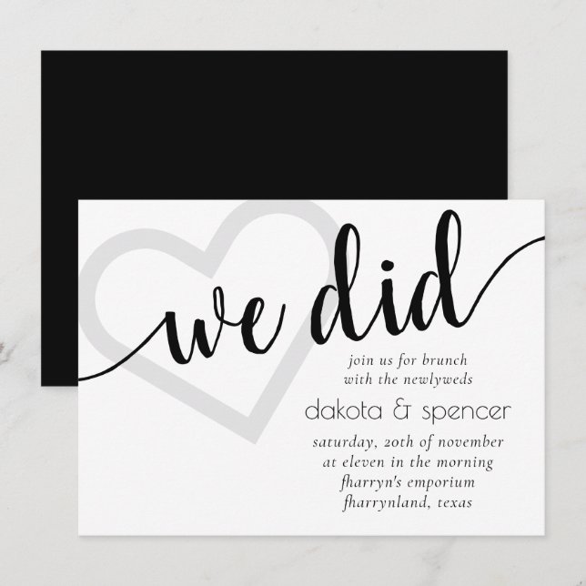 Einfache Moderne | Couple Brunch Heart Script Einladung (Vorne/Hinten)