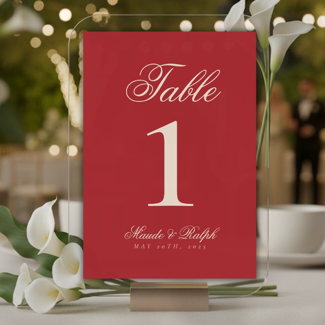 Einfache moderne Cranberry-Hochzeit Tischnummer (Guide guests to their seats with sophistication using these Simple Modern Old Money Table Numbers!)