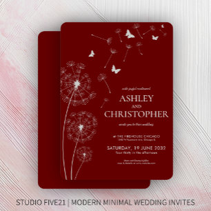 Einfache moderne Crimson Red Dandelion Wedding Einladung