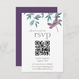 Einfache moderne Dragonfly-Grüne Hochzeit QR-Code RSVP Karte