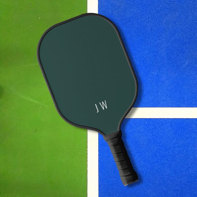Einfache, moderne dunkelgrüne Monogramm-Initialen Pickleball Schläger (Von Creator hochgeladen)