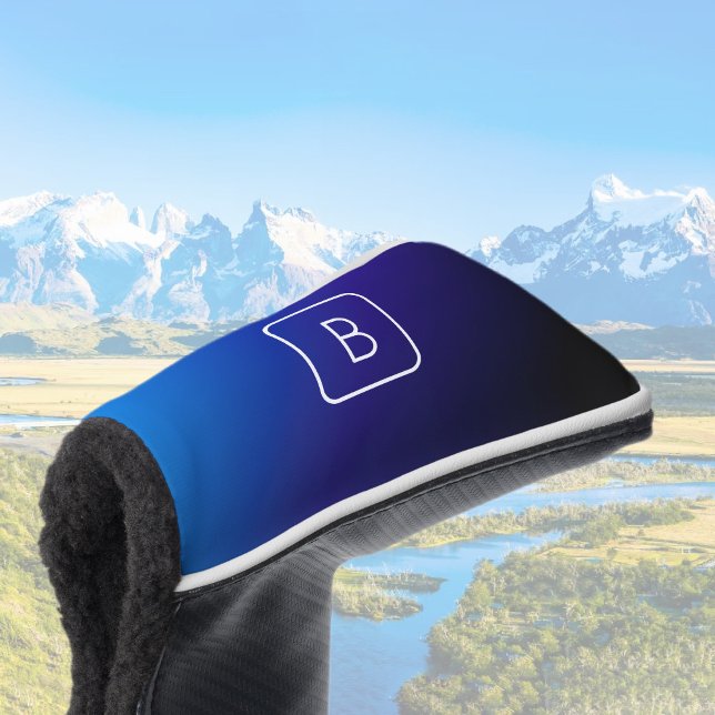 Einfache moderne dunkle blaue Ombre Gradient & Mon Golf Headcover (Von Creator hochgeladen)