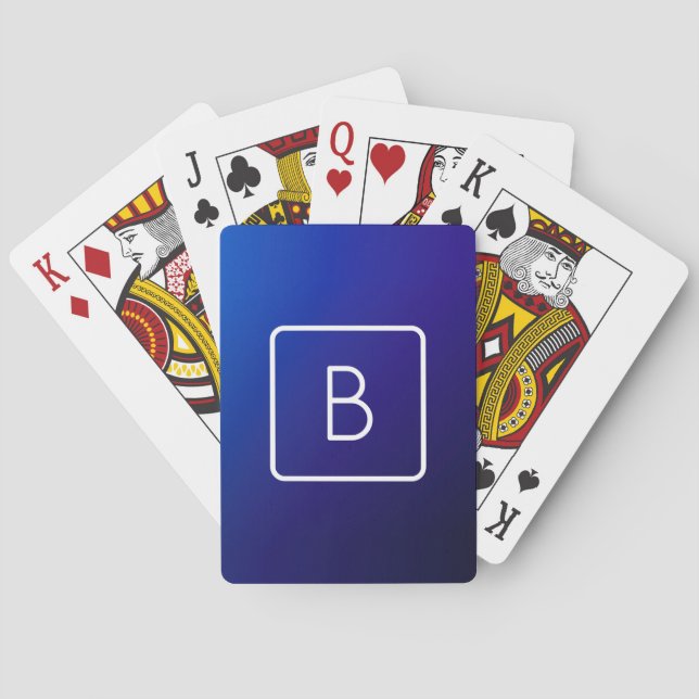 Einfache moderne dunkle blaue Ombre Gradient & Mon Spielkarten (Rückseite)