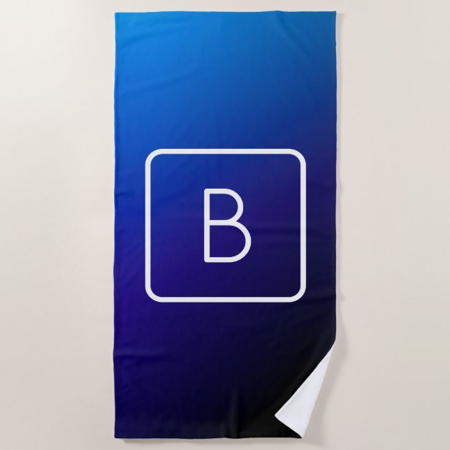 Einfache moderne dunkle blaue Ombre Gradient & Mon Strandtuch (Vorderseite)