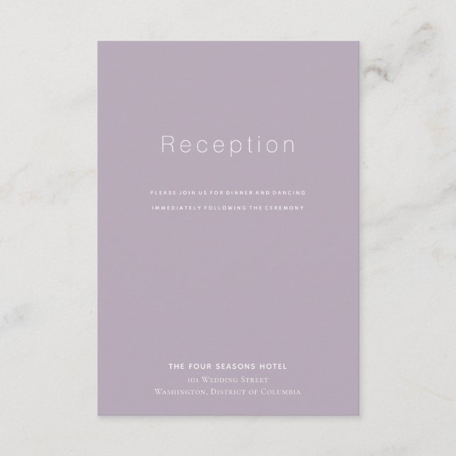 Einfache moderne Dusty Lilac Wedding Card Begleitkarte (Vorderseite)