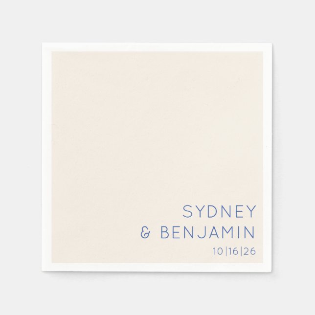 Einfache moderne Ecru Blue Minimal Custom Wedding Serviette (Vorderseite)
