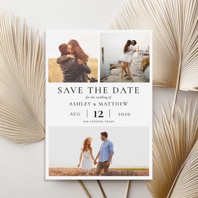 Einfache moderne Elegant 3 Foto Collage Hochzeit Save The Date (Von Creator hochgeladen)