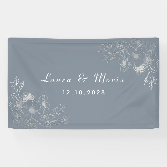 Einfache moderne Elegant Dusty Blue Wedding Banner (Horizontal)