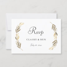 Einfache moderne Elegant Gold Leaf Wedding RSVP