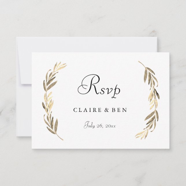 Einfache moderne Elegant Gold Leaf Wedding RSVP Karte (Vorderseite)